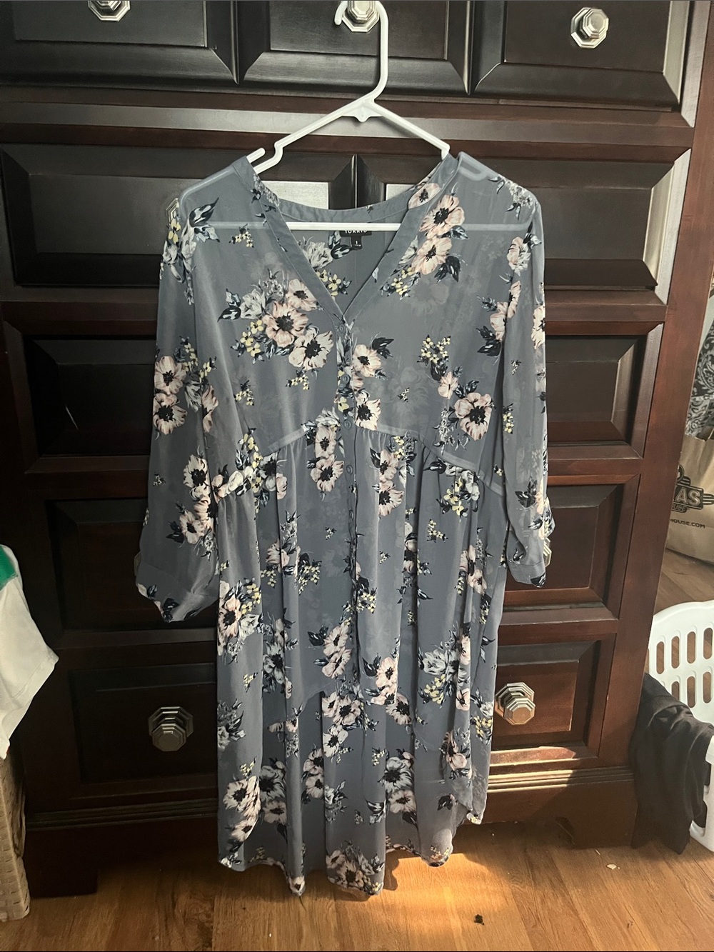Torrid Dusty Blue Floral V-Neck Tiered Midi Dress
